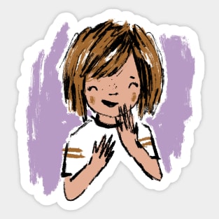 Girl Laughing in Brown + Lavender Sticker